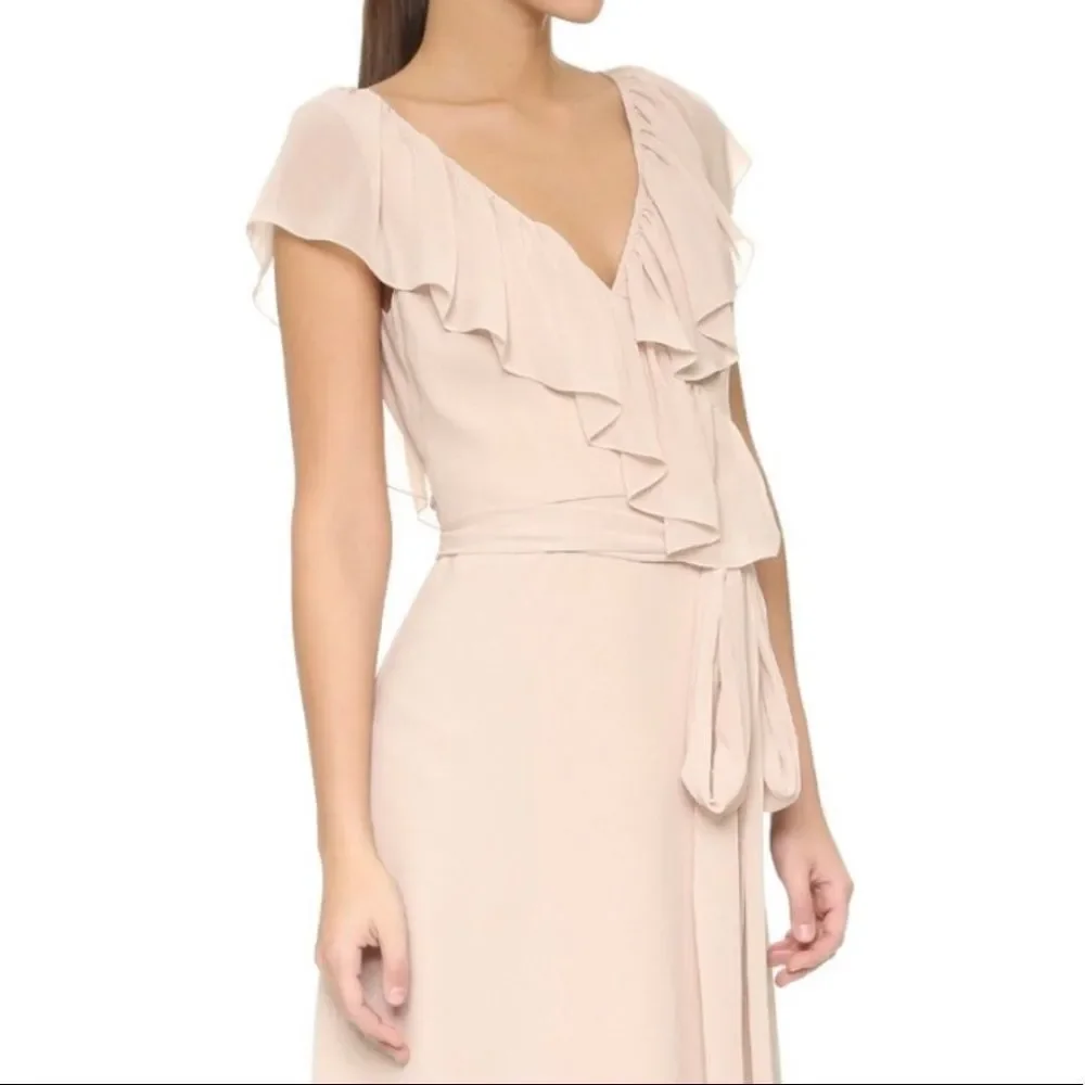 Ceremony by Joanna August Lolo Ruffle Trim Wrap Chiffon Gown Dress Champagne S